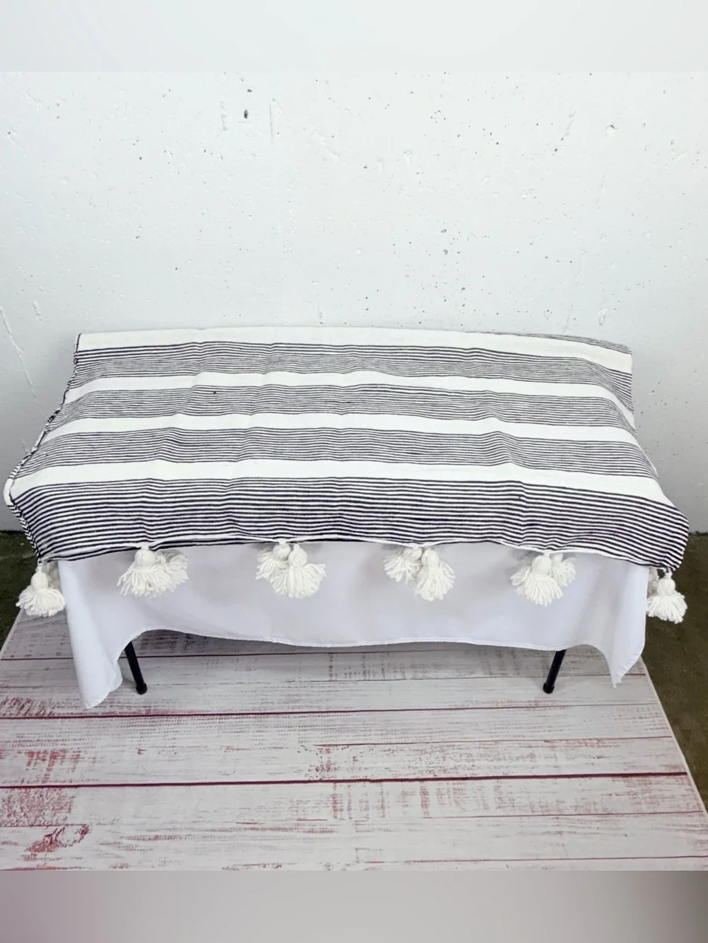 Woven Nook Off White & Black Pom Rugged Throw 47 x 60”